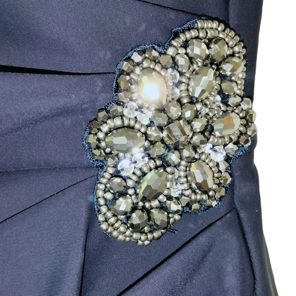 Alex Evenings Dress Womens 2 Blue Side Draped Rhinestone Brooch Wrap NEW - Picture 6 of 10